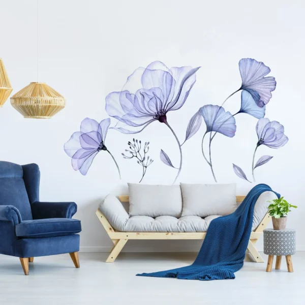 3D Blue Blossoms Flower Wall Stickers/Decals