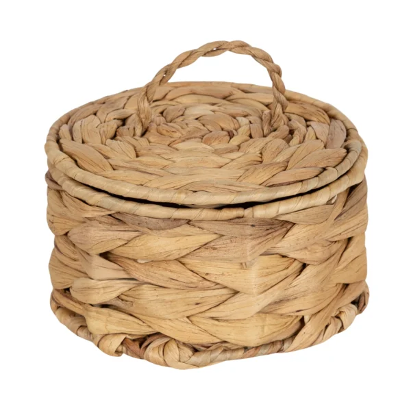 3.5” x 6” Round Trinket Box with Lid in Water Hyacinth Natural Material