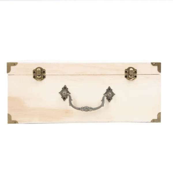 Natural Wood Keepsake Box With Metal Latches And Handle