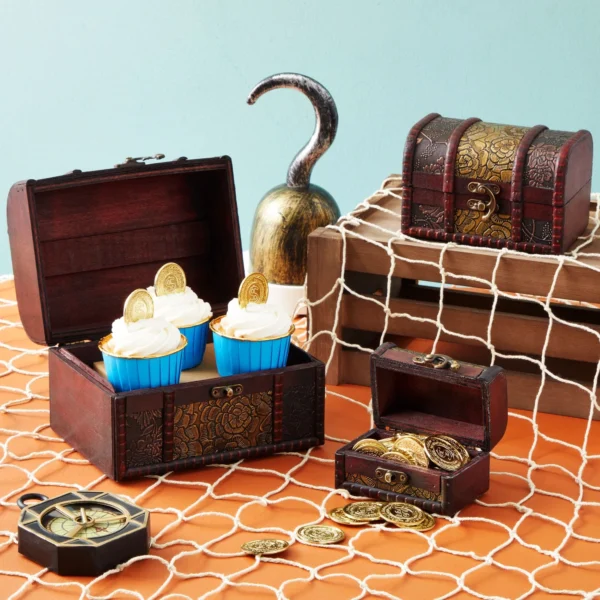 Set of 3 Small Wooden Treasure Chest Boxes - Assorted Sizes - Image 4
