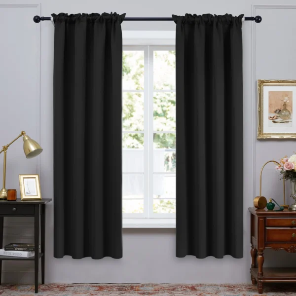 2 Panels Blackout Curtains Solid Thermal Insulated - 42 x 72 inch (Black)