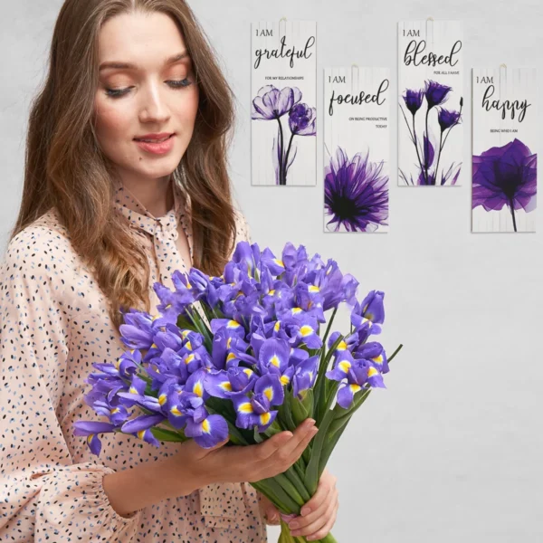 4 Pieces Flower Pictures Wall Decor - Living Room (Purple) - Image 3