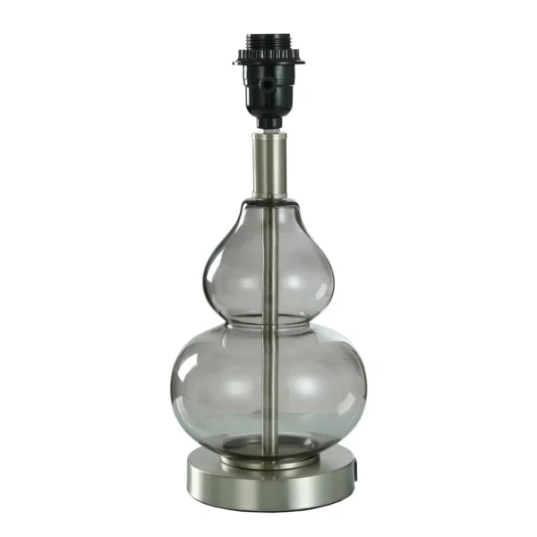 Smoked Grey Glass Table Lamp With Drum Shade - Image 4