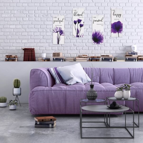 4 Pieces Flower Pictures Wall Decor - Living Room (Purple) - Image 4