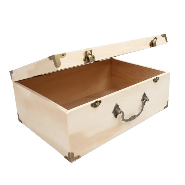 Natural Wood Keepsake Box With Metal Latches And Handle - Image 2