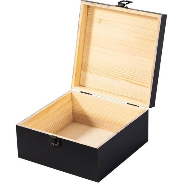 Vintage Wooden Storage Box Container with Hinged Lid Front Clasp, 7.7'' x 7.7'' x 3.9'