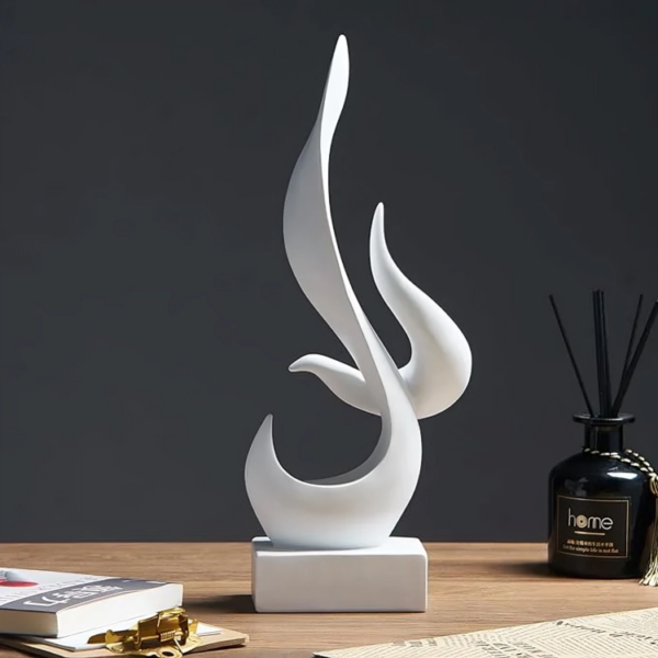 White Flame Abstract Sculpture Resin Art Statue Modern Home Decor