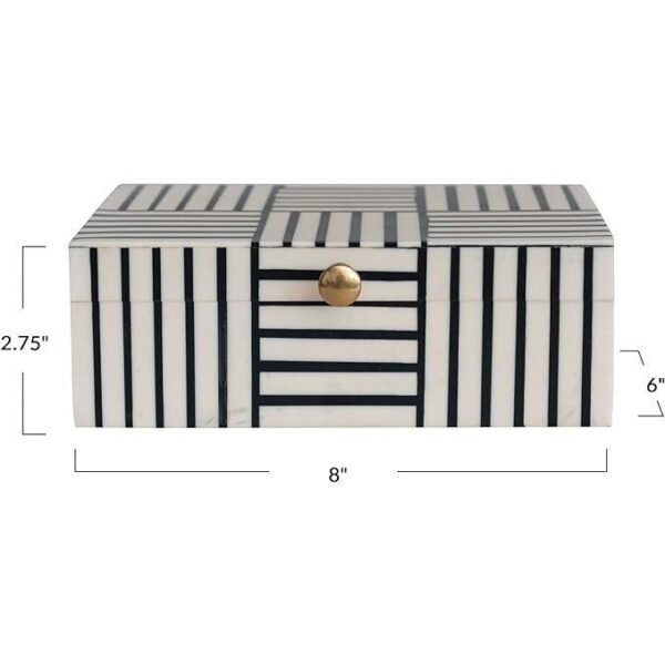 Modern Resin Striped Block Pattern and Gold Clasp, Black and White Box - Image 2