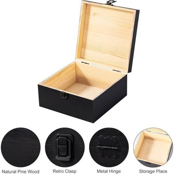 Vintage Wooden Storage Box Container with Hinged Lid Front Clasp, 7.7'' x 7.7'' x 3.9' - Image 2