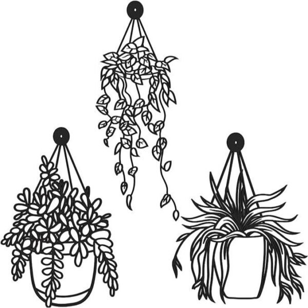 Black Metal Flower Vase Wall Decor, 3 Pcs Black Bathroom Wall Decor Flower Vase Wall Art