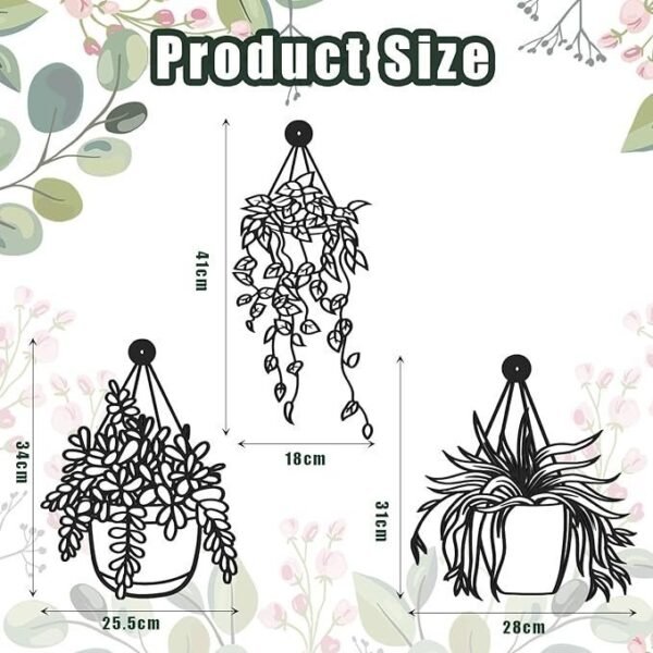 Black Metal Flower Vase Wall Decor, 3 Pcs Black Bathroom Wall Decor Flower Vase Wall Art - Image 2