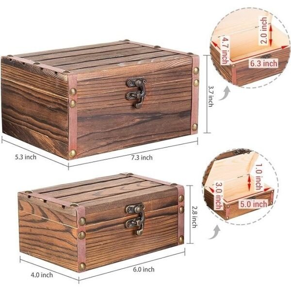 Set of 2 Rustic Brown Wood Decorative Nesting Storage Boxes - Image 2
