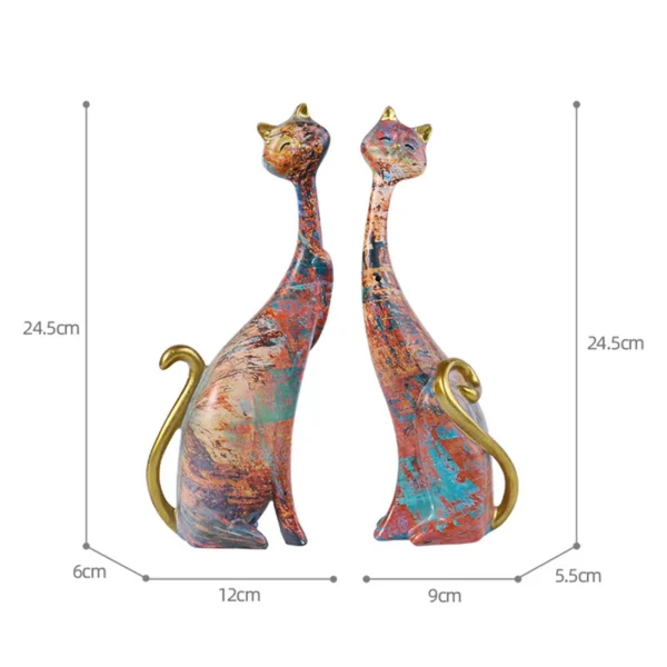 2 Pcs Colorful Cat Couple Statues Oil Painting - Image 3
