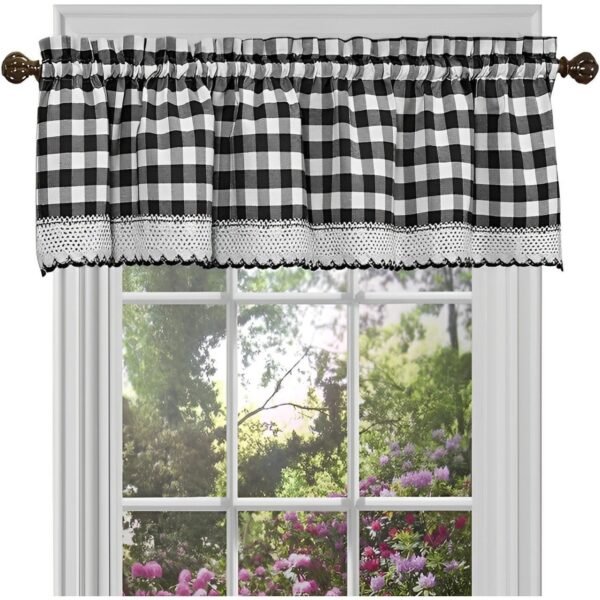 Valance Window Curtains - 58 Inch Width, 14 Inch Length - Black & White Plaid