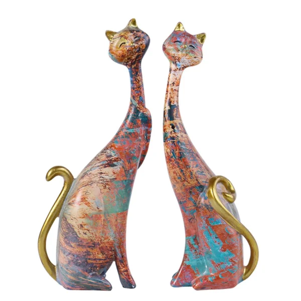 2 Pcs Colorful Cat Couple Statues Oil Painting - Image 2