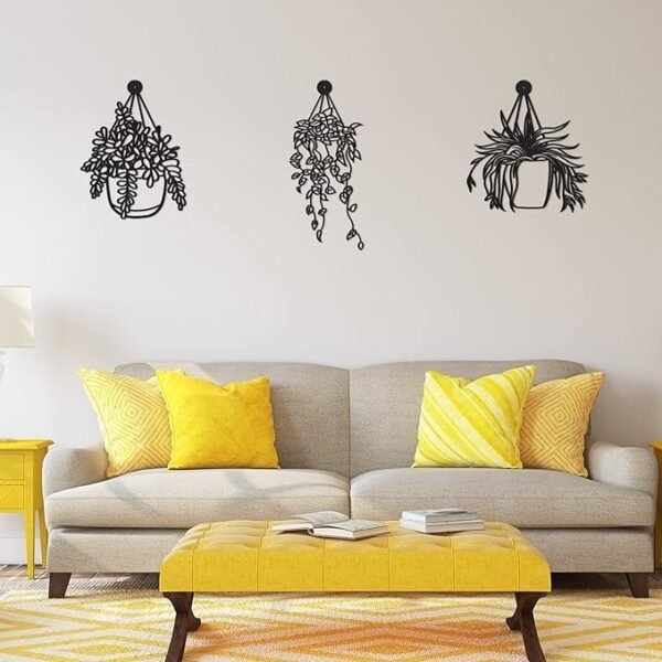 Black Metal Flower Vase Wall Decor, 3 Pcs Black Bathroom Wall Decor Flower Vase Wall Art - Image 3