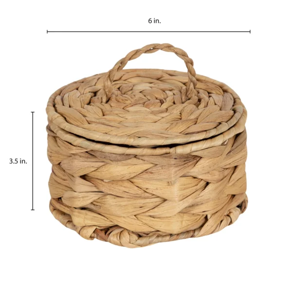 3.5” x 6” Round Trinket Box with Lid in Water Hyacinth Natural Material - Image 2