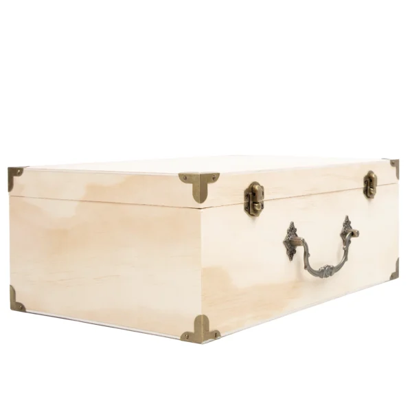 Natural Wood Keepsake Box With Metal Latches And Handle - Image 3