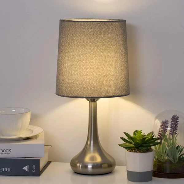 Set of 2 Silver Table Lamps - Includes Gray Fabric Shades - Image 3