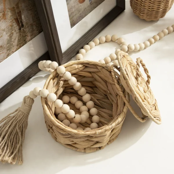 3.5” x 6” Round Trinket Box with Lid in Water Hyacinth Natural Material - Image 3