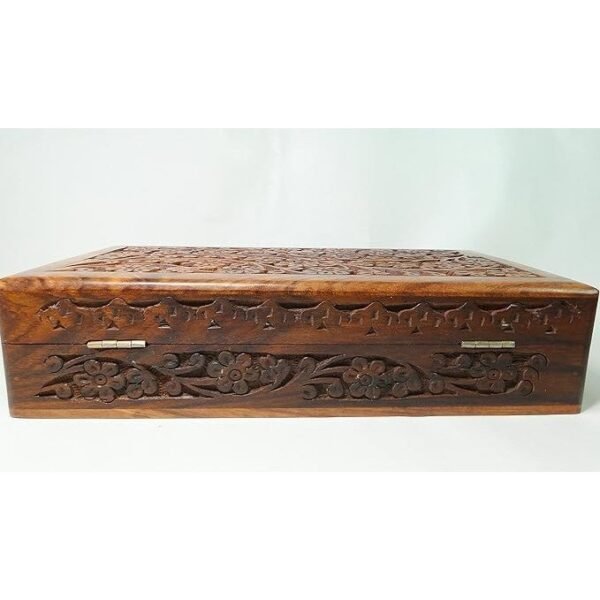 Wooden Box 6x10x2.5 inch, Hand Carved Flowers & Vines Design - Image 3