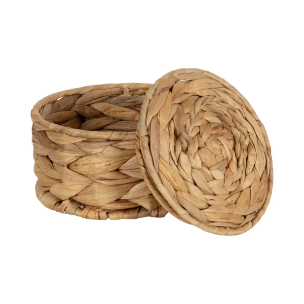 3.5” x 6” Round Trinket Box with Lid in Water Hyacinth Natural Material - Image 4