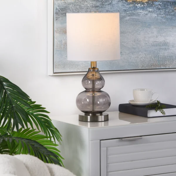 Smoked Grey Glass Table Lamp With Drum Shade - Image 2
