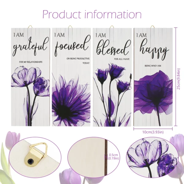 4 Pieces Flower Pictures Wall Decor - Living Room (Purple) - Image 2