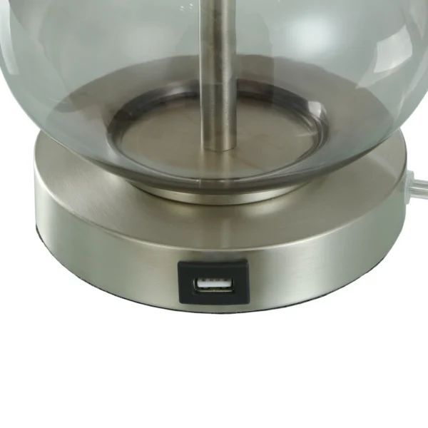 Smoked Grey Glass Table Lamp With Drum Shade - Image 3