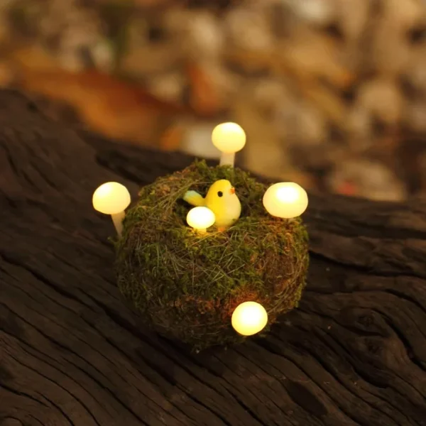 Handmade Art Light, Forest Lamp, Mushroom light ,Bird's Nest Light, Bird House Night Light - Image 2